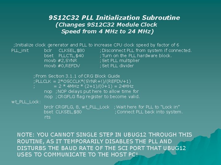 9 S 12 C 32 PLL Initialization Subroutine (Changes 9 S 12 C 32