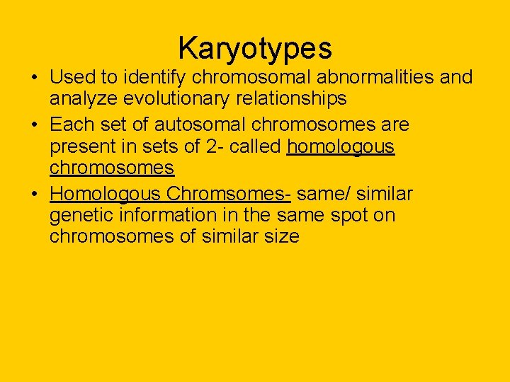 Karyotypes • Used to identify chromosomal abnormalities and analyze evolutionary relationships • Each set Karyotypes • Used to identify chromosomal abnormalities and analyze evolutionary relationships • Each set