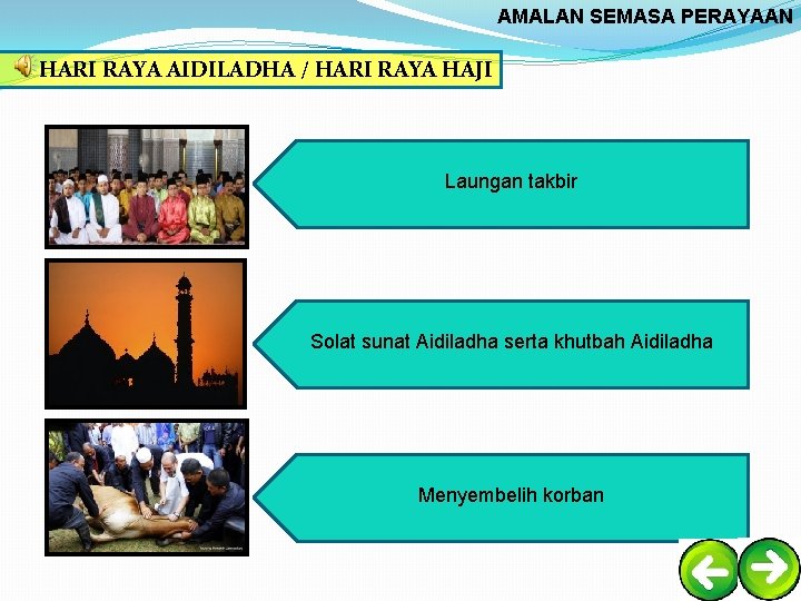 AMALAN SEMASA PERAYAAN HARI RAYA AIDILADHA / HARI RAYA HAJI Laungan takbir Solat sunat