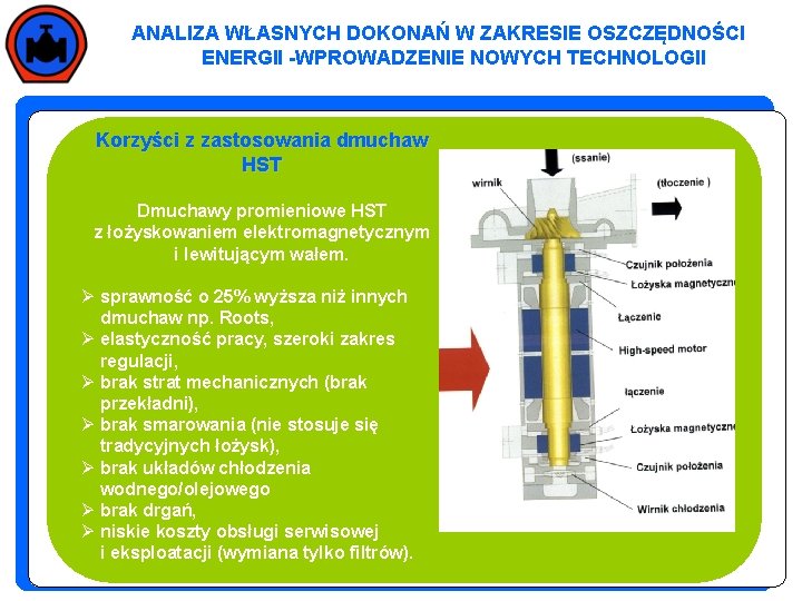 ANALIZA WŁASNYCH DOKONAŃ W ZAKRESIE OSZCZĘDNOŚCI ENERGII -WPROWADZENIE NOWYCH TECHNOLOGII Korzyści z zastosowania dmuchaw