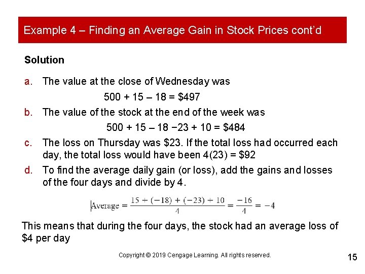 Example 4 – Finding an Average Gain in Stock Prices cont’d Solution a. The