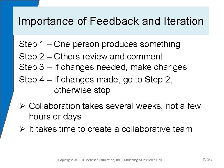 Importance of Feedback and Iteration Step 1 – One person produces something Step 2