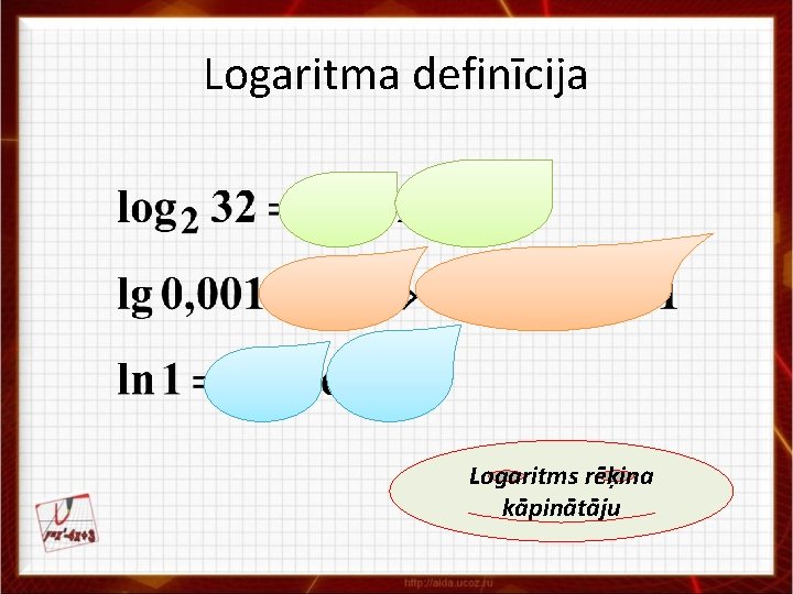 Logaritma definīcija Logaritms rēķina kāpinātāju 