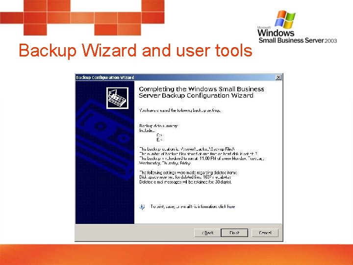 Backup Wizard and user tools 