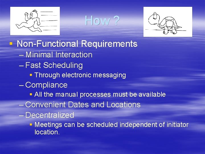 How ? § Non-Functional Requirements – Minimal Interaction – Fast Scheduling § Through electronic