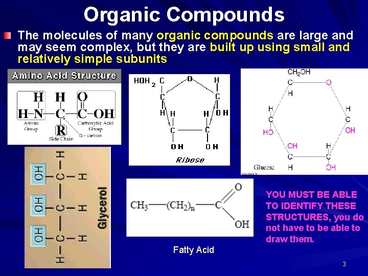 Organic Compounds The molecules of many organic compounds are large and may seem complex,