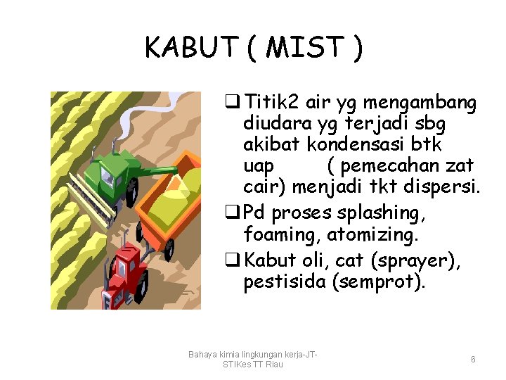 KABUT ( MIST ) q Titik 2 air yg mengambang diudara yg terjadi sbg