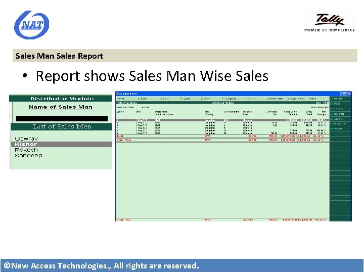 Sales Man Sales Report • Report shows Sales Man Wise Sales ©New Access Technologies.