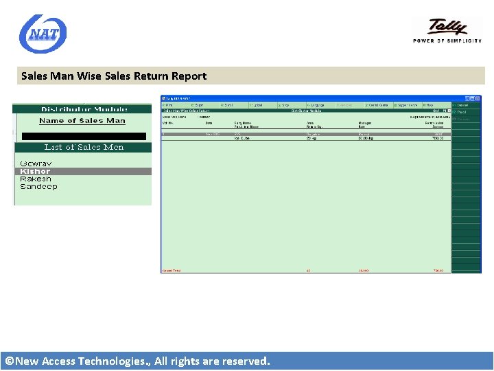 Sales Man Wise Sales Return Report ©New Access Technologies. , All rights are reserved.