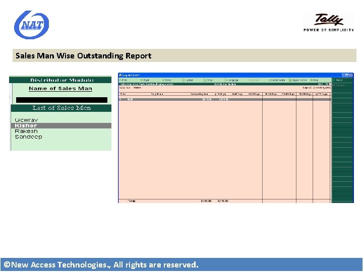 Sales Man Wise Outstanding Report ©New Access Technologies. , All rights are reserved. 