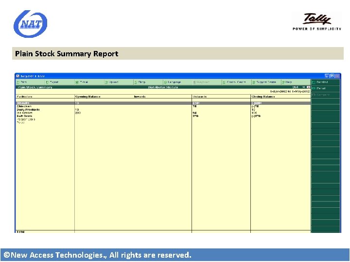 Plain Stock Summary Report ©New Access Technologies. , All rights are reserved. 