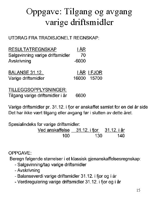 Oppgave: Tilgang og avgang varige driftsmidler 15 