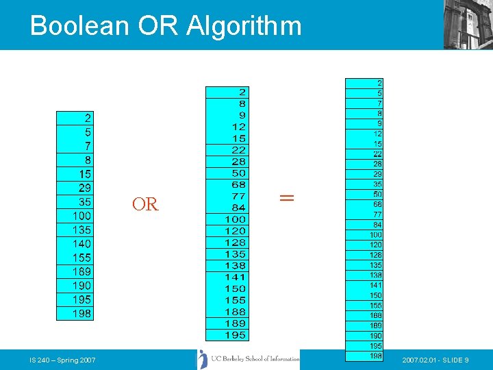 Boolean OR Algorithm OR IS 240 – Spring 2007 = 2007. 02. 01 - Boolean OR Algorithm OR IS 240 – Spring 2007 = 2007. 02. 01 -