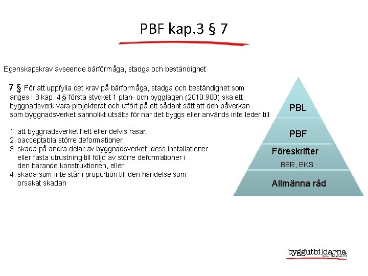 PBF kap. 3 § 7 Egenskapskrav avseende bärförmåga, stadga och beständighet 7 § För