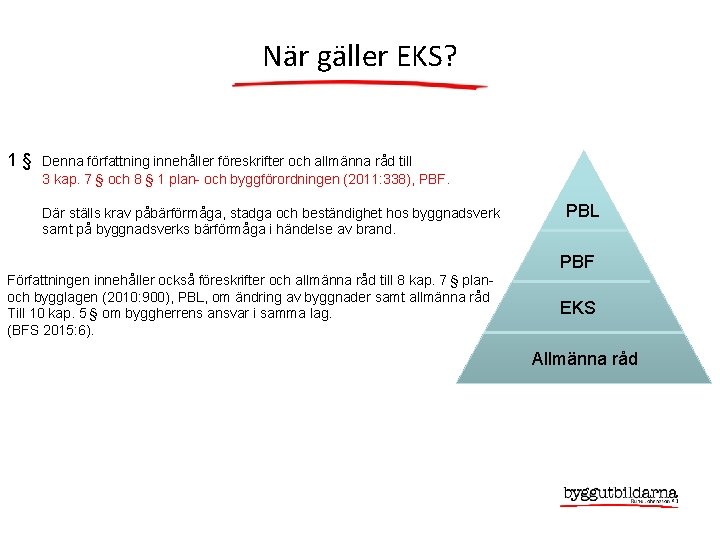 När gäller EKS? 1§ Denna författning innehåller föreskrifter och allmänna råd till 3 kap.