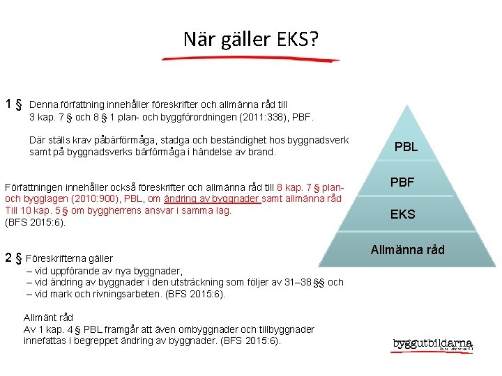 När gäller EKS? 1§ Denna författning innehåller föreskrifter och allmänna råd till 3 kap.