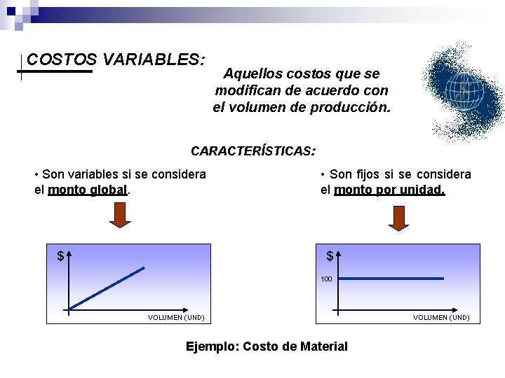 COSTOS VARIABLES: Aquellos costos que se modifican de acuerdo con el volumen de producción.