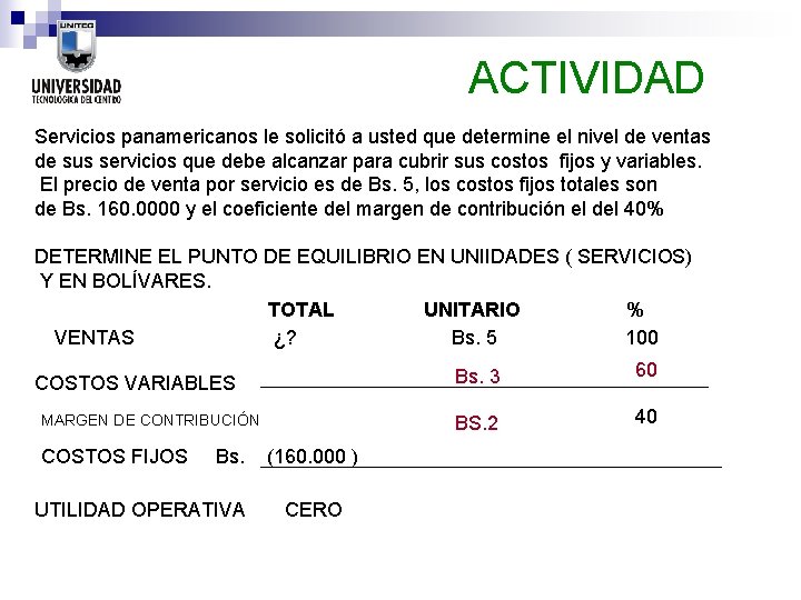 ACTIVIDAD Servicios panamericanos le solicitó a usted que determine el nivel de ventas de