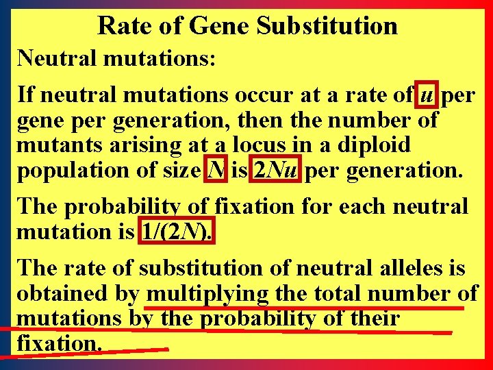 Rate of Gene Substitution Neutral mutations: If neutral mutations occur at a rate of