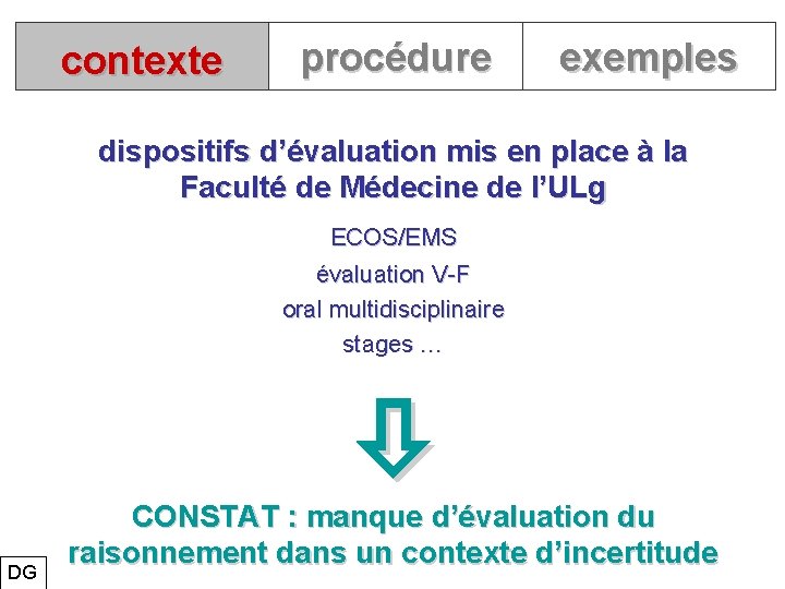 contexte procédure exemples dispositifs d’évaluation mis en place à la Faculté de Médecine de