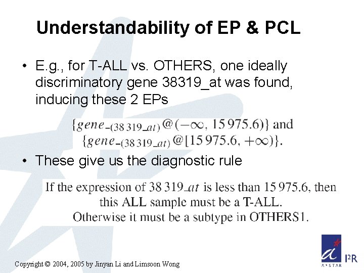 Understandability of EP & PCL • E. g. , for T-ALL vs. OTHERS, one