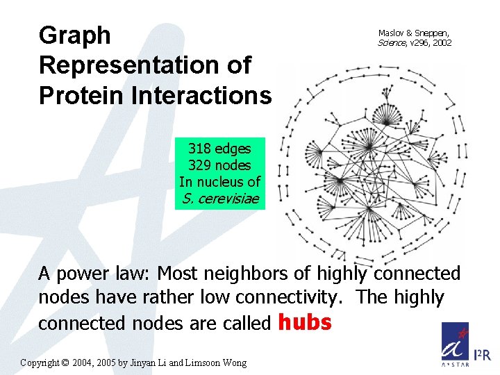 Graph Representation of Protein Interactions Maslov & Sneppen, Science, v 296, 2002 318 edges