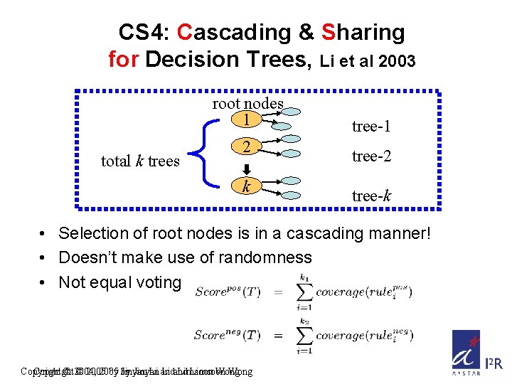 CS 4: Cascading & Sharing for Decision Trees, Li et al 2003 root nodes