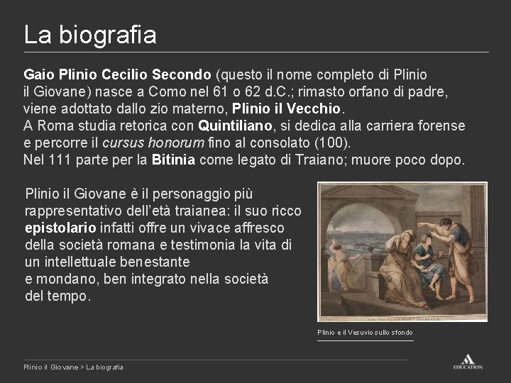 La biografia Gaio Plinio Cecilio Secondo (questo il nome completo di Plinio il Giovane)