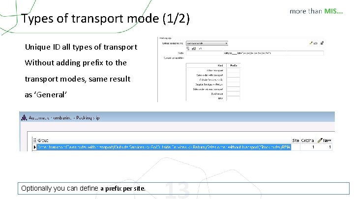 Types of transport mode (1/2) Unique ID all types of transport Without adding prefix