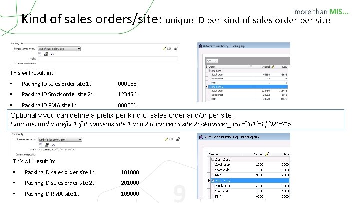 Kind of sales orders/site: unique ID per kind of sales order per site This