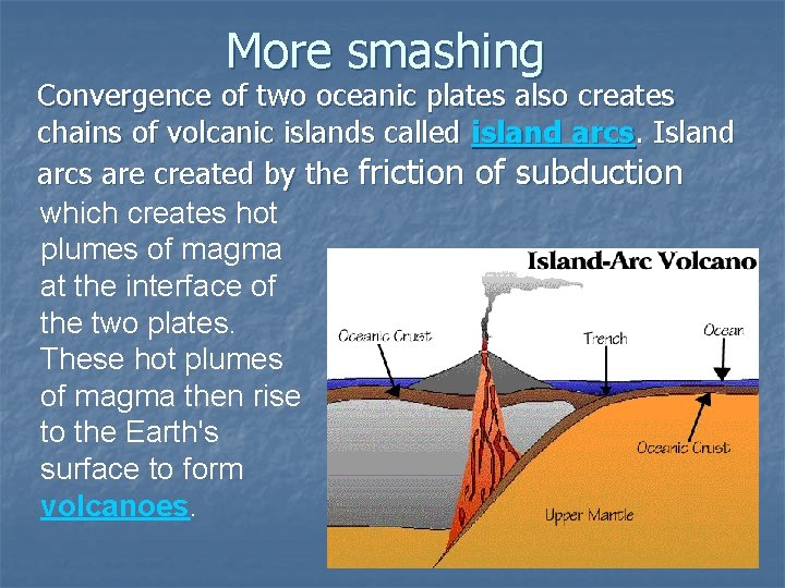 More smashing Convergence of two oceanic plates also creates chains of volcanic islands called
