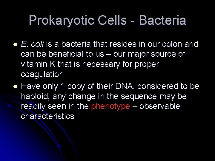 Prokaryotic Cells - Bacteria l l E. coli is a bacteria that resides in