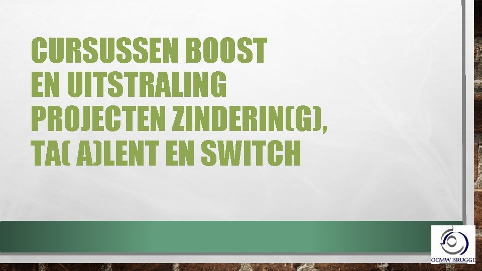 CURSUSSEN BOOST EN UITSTRALING PROJECTEN ZINDERIN(G), TA( A)LENT EN SWITCH 