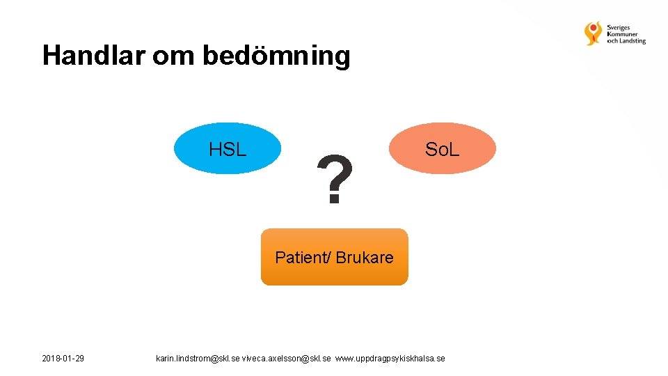 Handlar om bedömning HSL ? So. L Patient/ Brukare 2018 -01 -29 karin. lindstrom@skl.