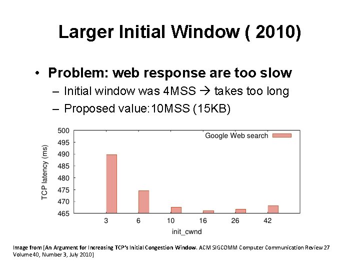 Larger Initial Window ( 2010) • Problem: web response are too slow – Initial