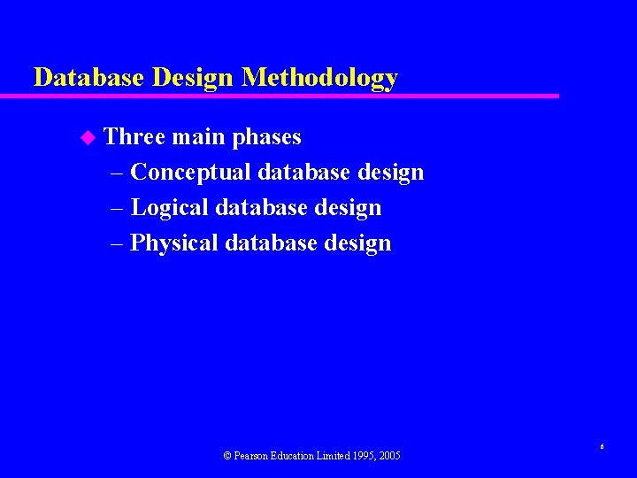 Database Design Methodology u Three main phases – Conceptual database design – Logical database