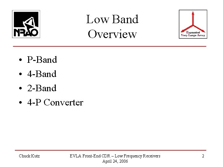 Low Band Overview • • P-Band 4 -Band 2 -Band 4 -P Converter Chuck