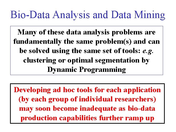 Bio-Data Analysis and Data Mining Many of these data analysis problems are fundamentally the