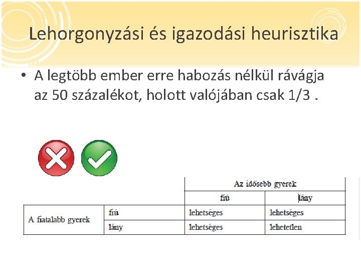 Lehorgonyzási és igazodási heurisztika • A legtöbb ember erre habozás nélkül rávágja az 50