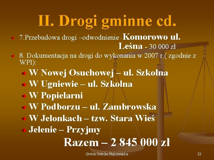 II. Drogi gminne cd. 7. Przebudowa drogi –odwodnienie - Komorowo ul. Leśna - 30
