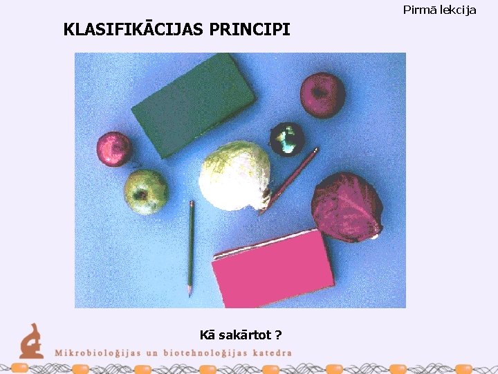 Pirmā lekcija KLASIFIKĀCIJAS PRINCIPI Kā sakārtot ? 