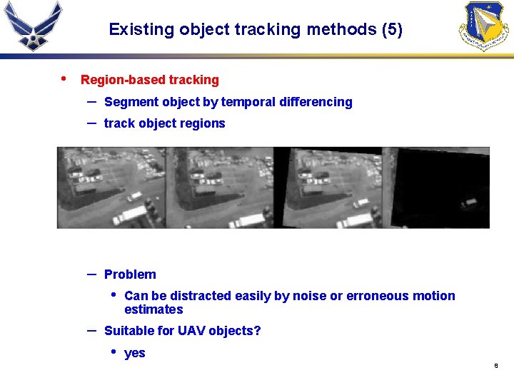 Existing object tracking methods (5) • Region-based tracking – – Segment object by temporal