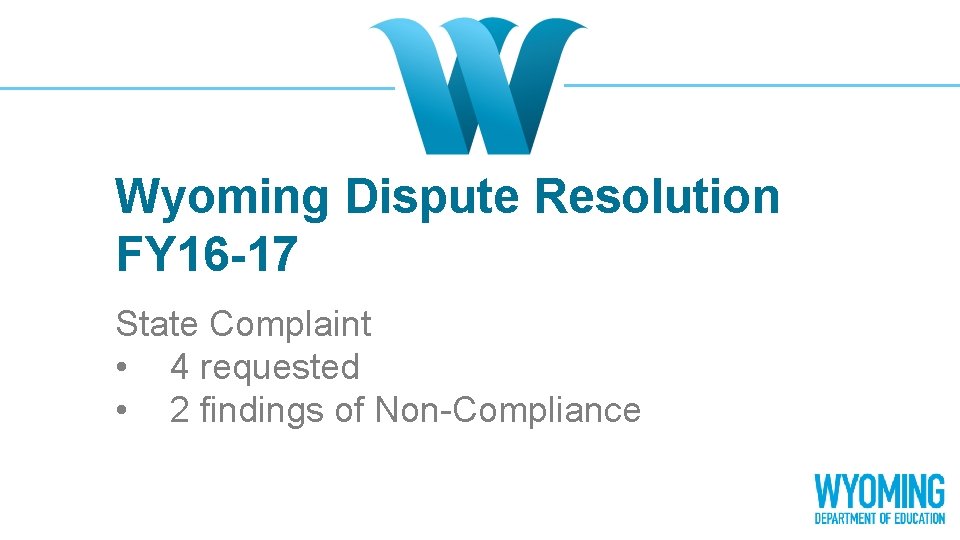 Wyoming Dispute Resolution FY 16 -17 State Complaint • 4 requested • 2 findings