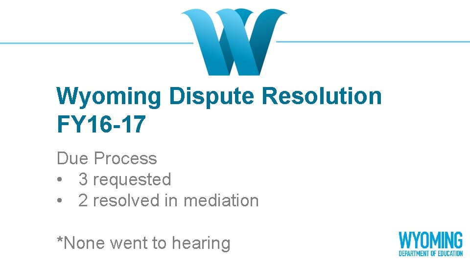 Wyoming Dispute Resolution FY 16 -17 Due Process • 3 requested • 2 resolved