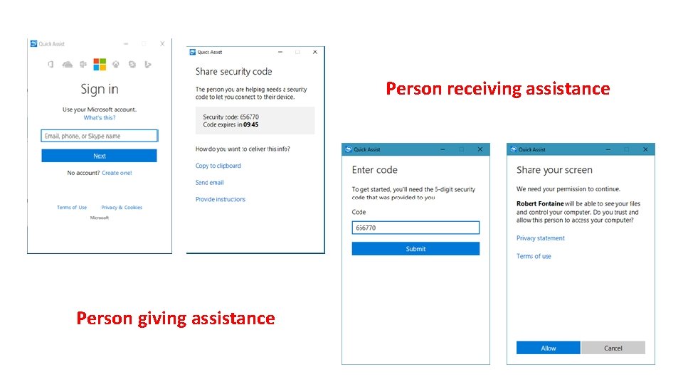 Person receiving assistance Person giving assistance 