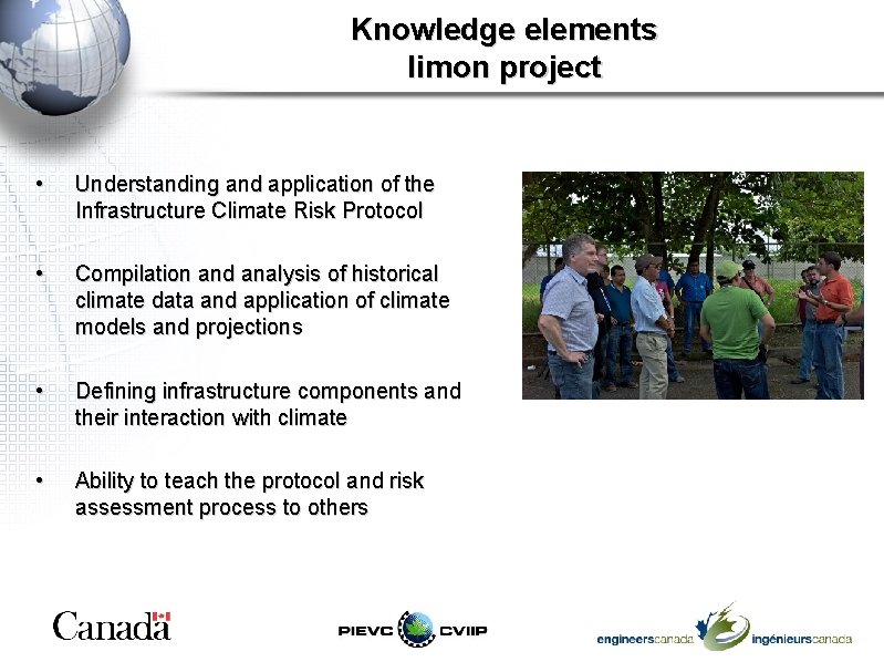 Knowledge elements limon project • Understanding and application of the Infrastructure Climate Risk Protocol