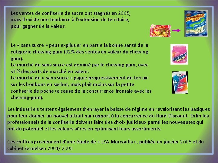 Les ventes de confiserie de sucre ont stagnés en 2005, mais il existe une