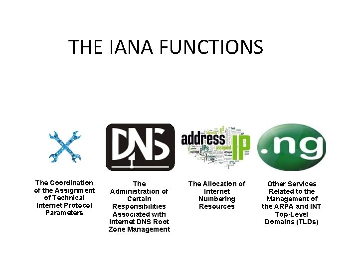 THE IANA FUNCTIONS The Coordination of the Assignment of Technical Internet Protocol Parameters The