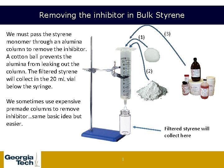 Removing the inhibitor in Bulk Styrene We must pass the styrene monomer through an
