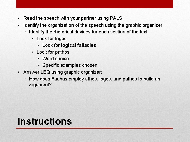  • Read the speech with your partner using PALS. • Identify the organization